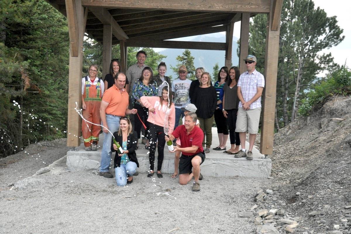 Members of the Schacher Family, as well and contributors to the project, gathered at the Mount 7 launch to officially open the new Schacher Trail Shelter with a ribbon cutting.                                Jessica Schwitek/Star Photo