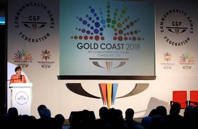 Australia’s Queensland Premier Anna Bligh, left, makes a presentation to the Commonwealth Games Federation for the Gold Coast to to host the 2018 Commonwealth Games, at a hotel in Kuala Lumpur, Malaysia, Wednesday, May 11, 2011. Canada will send 283 athletes to the Gold Coast Commonwealth Games, looking to mine 100-plus medals Down Under. THE CANADIAN PRESS/AP-Mark Baker