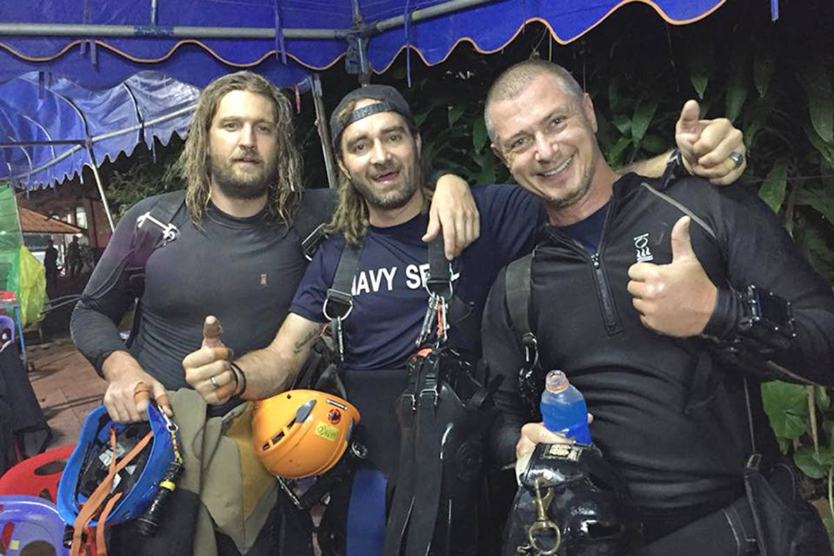 Erik Brown, pictured on the left, seen with other rescuers. Facebook image