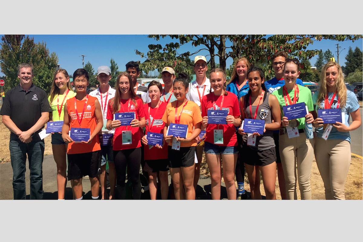 Sixteen athletes were awarded with a Coast Capital Savings Leadership Bursary at the closing ceremony of the 2018 BC Summer Games in the Cowichan Valley. (BC Games Society)