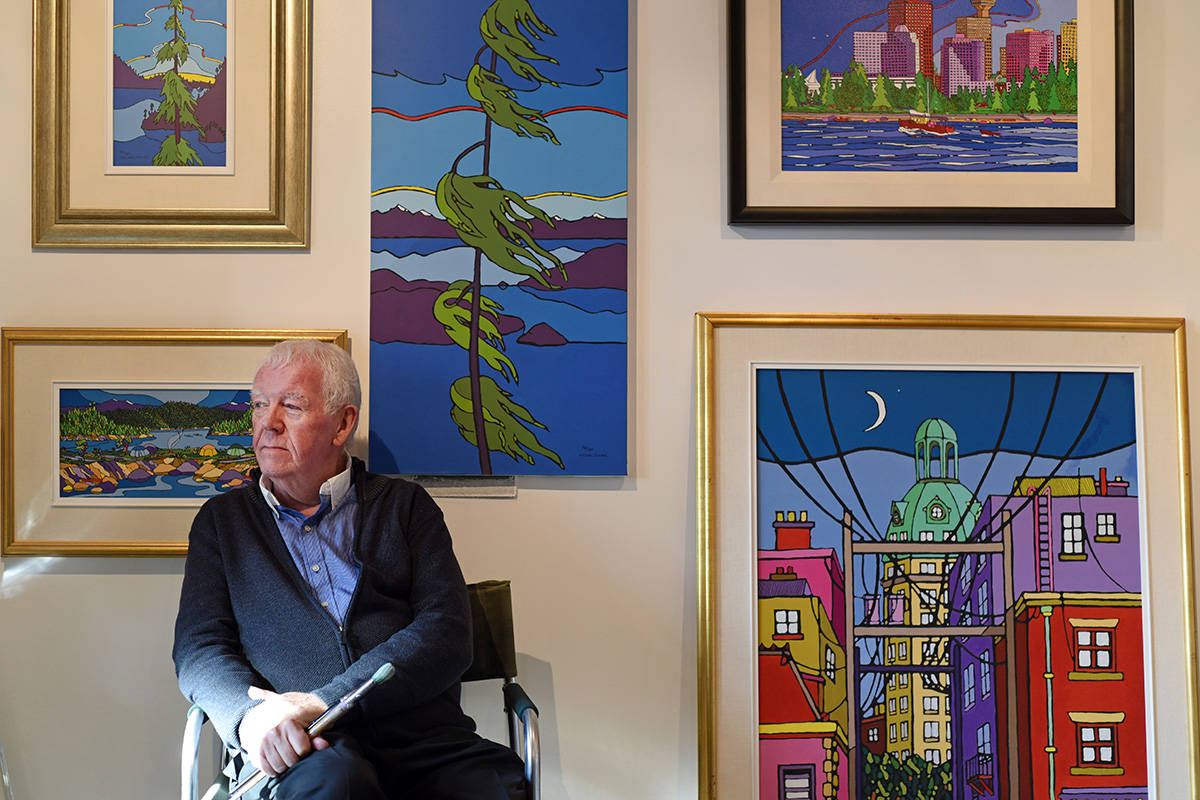 Artist Michael Tickner with some of his prints in his Nanaimo studio. Don Denton photography