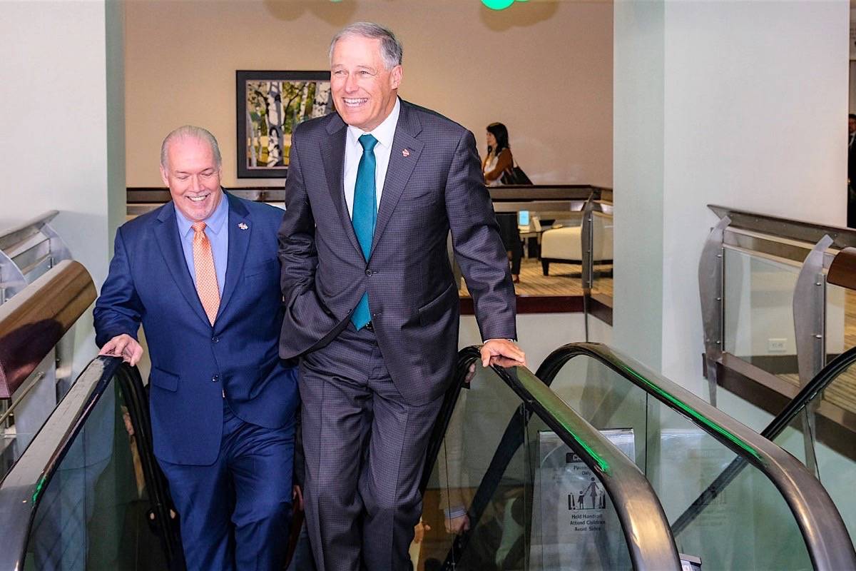 Washington Gov. Jay Inslee and B.C. Premier John Horgan attend Cascadia economic development conference in Vancouver, Oct. 10, 2018. (B.C. government photo)