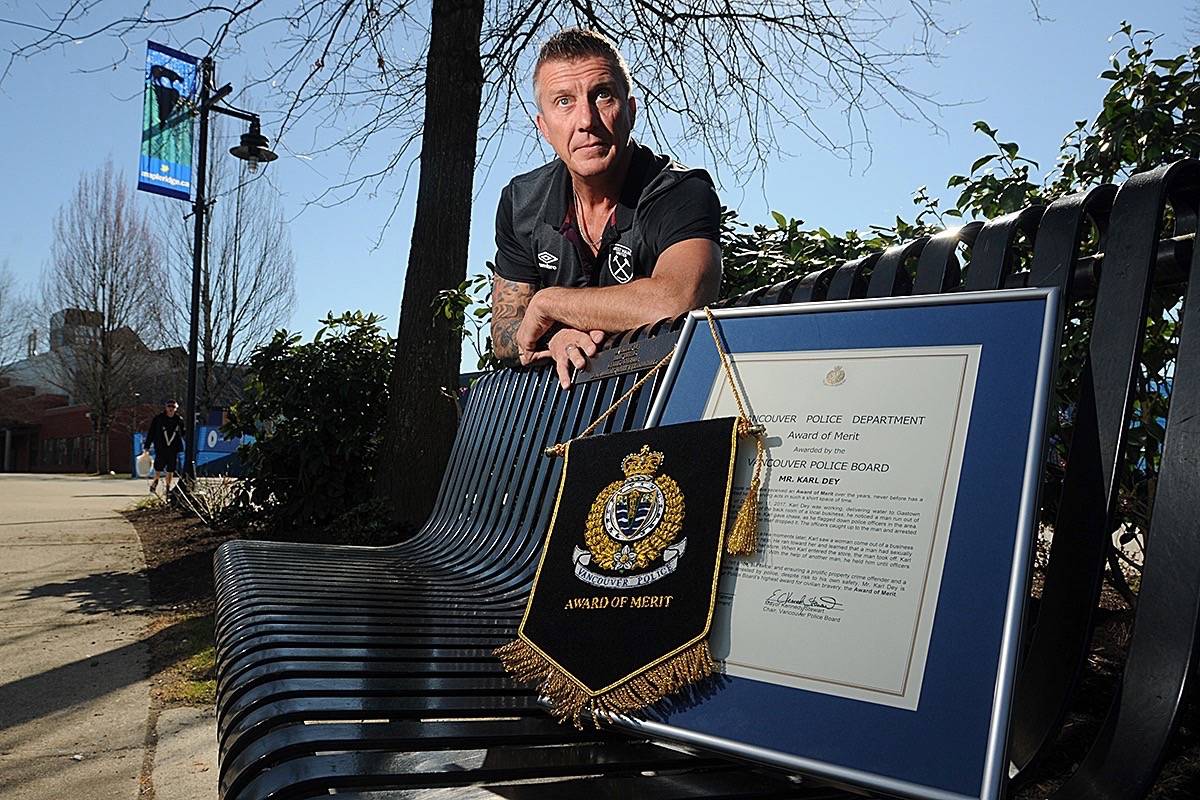 (Colleen Flanagan/THE NEWS)                                Karl Dey received a Certificate of Merit from the Vancouver Police Board on Wednesday.