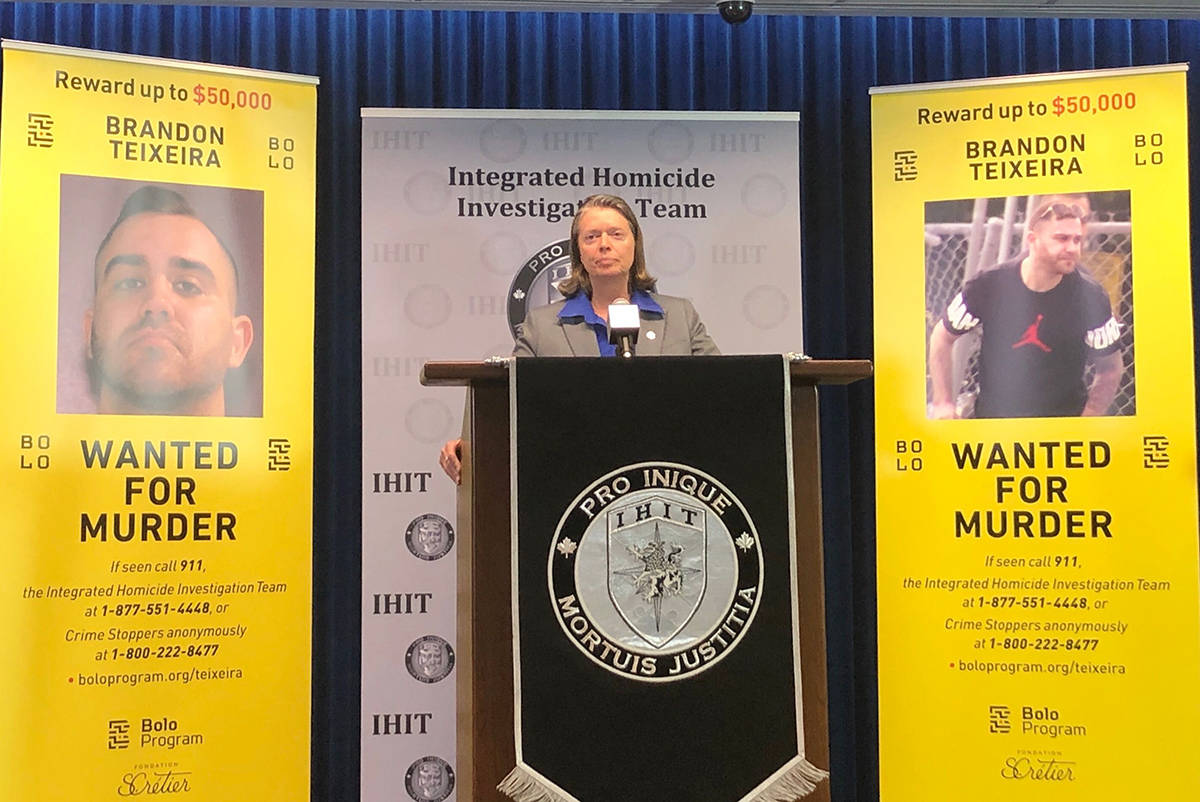 Supt. Donna Richardson, at an April 3 news conference announcing a $55,000 reward for information leading to the arrest of Brandon Teixeira. (File photo)