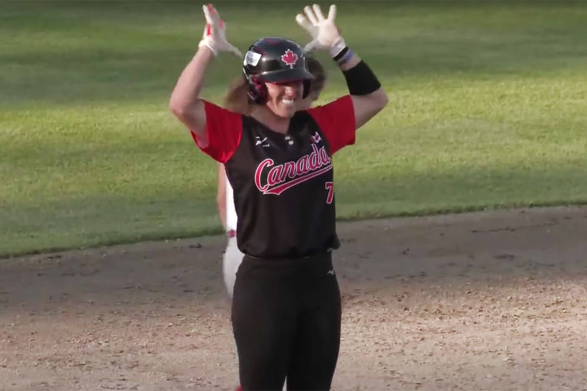 Jennifer Salling celebrates after a two-run shot Wednesday evening against Puerto Rico. (WBSC video screengrab)