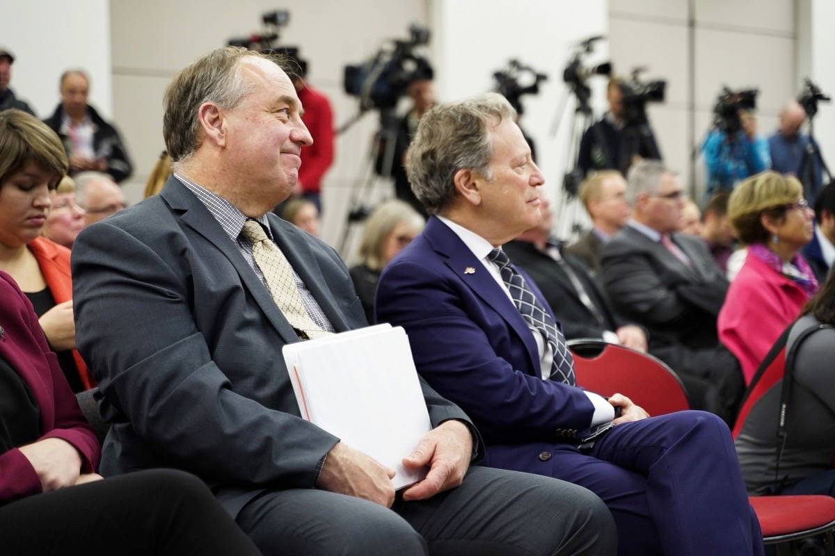 B.C. Green Party leader Andrew Weaver and NDP Environment Minister George Heyman attend release of CleanBC climate plan, Vancouver, Dec. 5, 2018. (B.C. government)