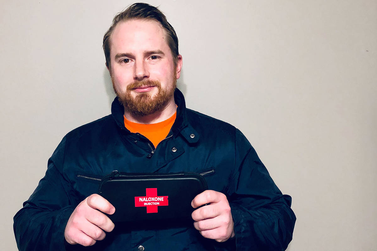 Corey Ranger holds up his naloxone kit, something he always carries around. Having the product and training on hand has helped him save three lives since moving to Victoria in April. (File Contributed/ Corey Ranger)
