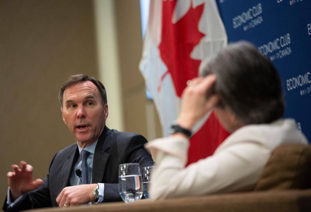 Minister of Finance Bill Morneau speaks at a Economic Club breakfast in Calgary, Monday, Feb. 10, 2020. THE CANADIAN PRESS/Todd Korol