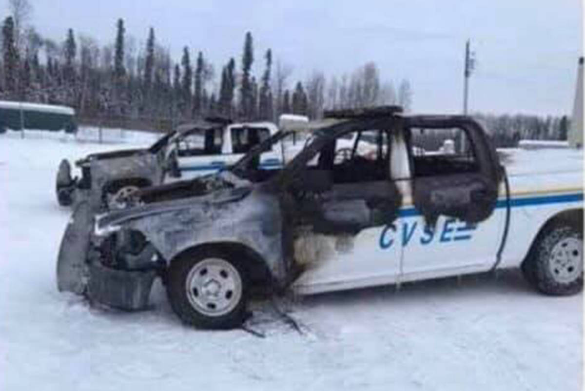 Two Commercial Vehicle Safety and Enforcement trucks were lit on fire in the early morning hours of Friday, Feb. 14. (Facebook)