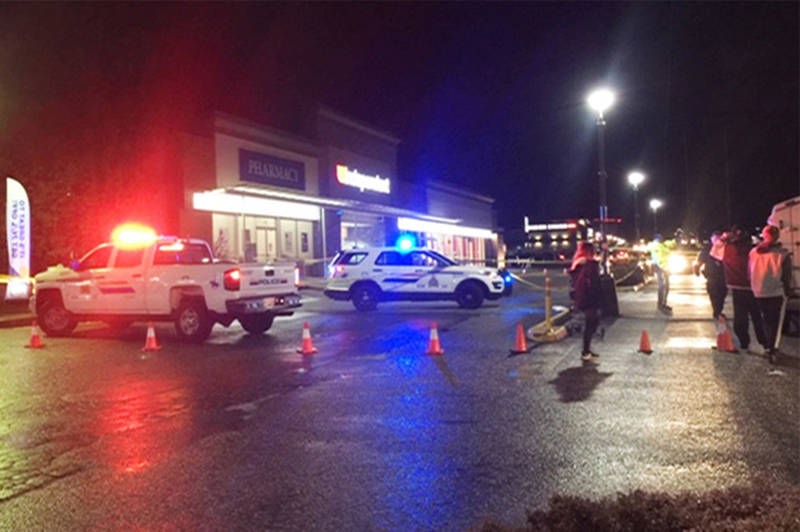 RCMP investigate the fatal pedestrian collision of a toddler, two, and the injury of a woman at a Squamish grocery store parking lot on Feb. 29, 2020. (RCMP handout)