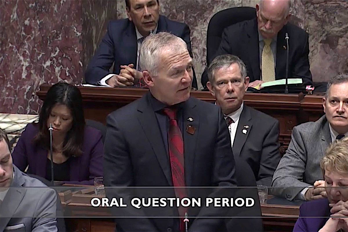 B.C. Indigenous Relations Minister Scott Fraser takes questions in the B.C. legislature. (Hansard TV)