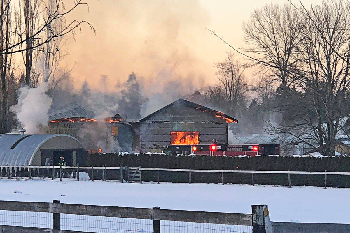 FILE - A barn fire on the afternoon of Feb. 13 killed three sheep in Langley. (Brad Buckle photo)