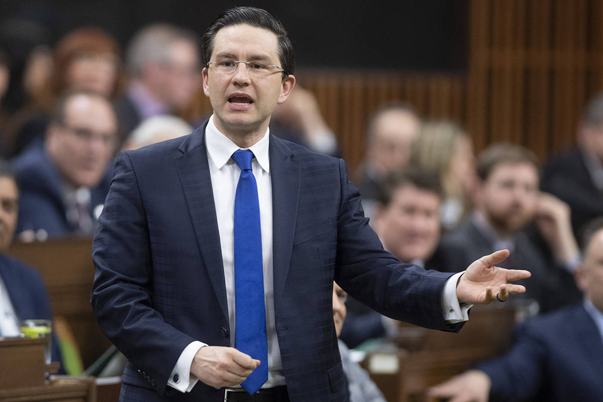 Conservative Pierre Poilievre rises during Question Period in the House of Commons Tuesday March 10, 2020 in Ottawa. THE CANADIAN PRESS/Adrian Wyld