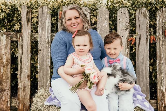 Janene Walker says she has been criticized publicly for taking her two children with her while she grocery shops during the COVID-19 pandemic, but with her husband deployed she struggles to find other options. (Photo courtesy of Janene Walker)