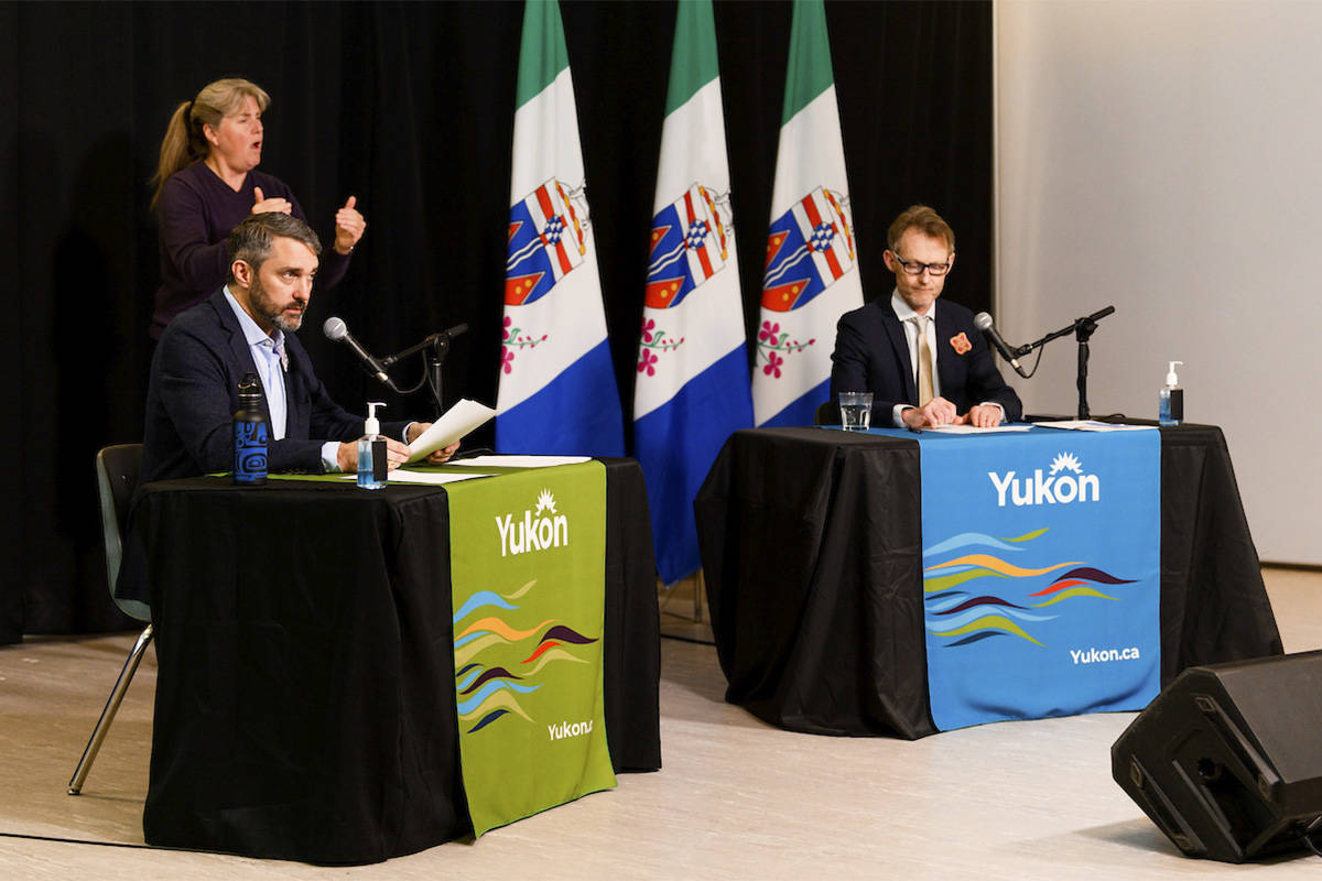 Premier Sandy Silver, and Chief Medical Officer Dr. Brendan Hanley at the Government of Yukon COVID-19 press conference in Whitehorse, Yukon on June 2. The Yukon government provided more details on phase two of the reopening plan at a June 24 COVID-19 update. (Alistair Maitland Photography)