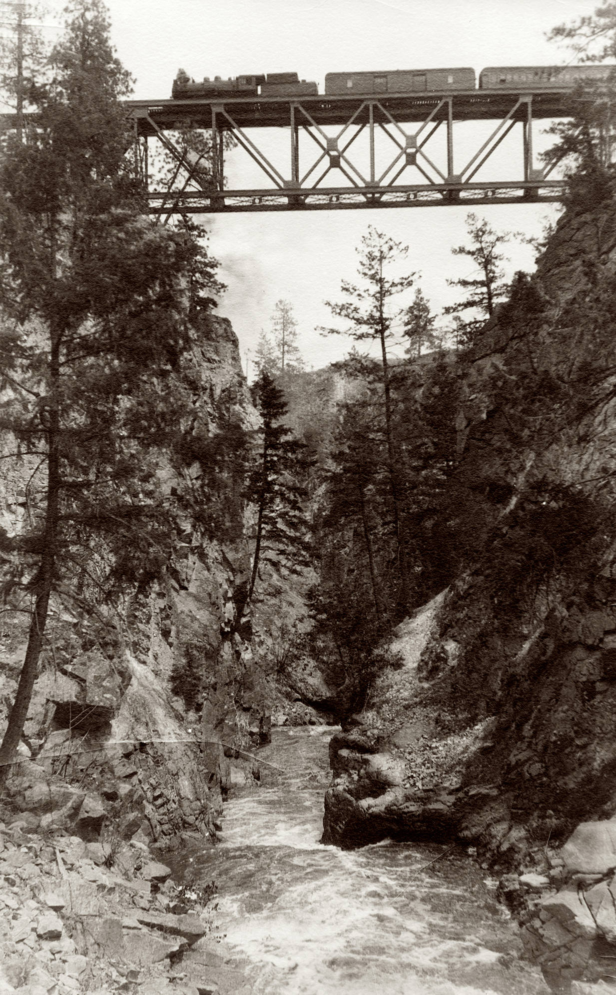 The Trout Creek Trestle connected Summerland with the rest of the Kettle Valley Railway line. The bridge was constructed in 1913. (Photo courtesy of the Summerland Museum)