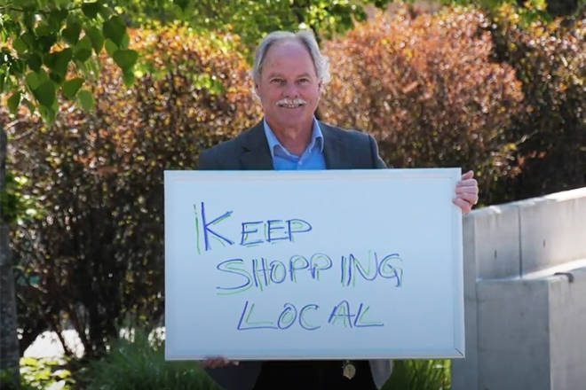 Vernon mayor Victor Cumming is featured in a video by the Downtown Vernon Association highlighting business that are open during COVID-19. (DVA image)
