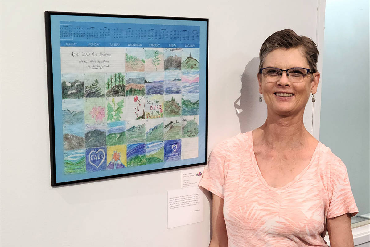 Christine Schmidt, with her piece, “COVID-19 Art Calendar,” will be featured in Canadian Mental Health Association Vernon’s 17th Annual Awakening the Spirit Art Show and Sale at the Vernon Community Art Gallery. (Vernon CMHA photo)
