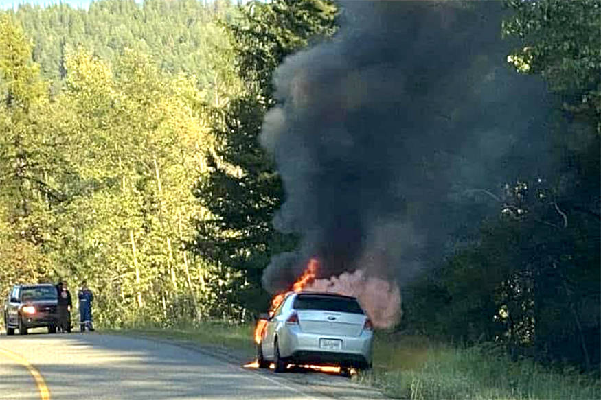 A car caught fire on Silver Star Road Monday, Aug. 24. (Submitted Photo)