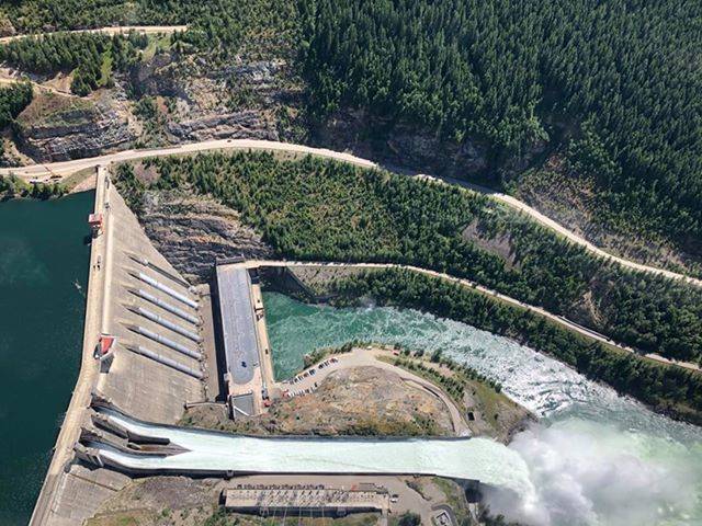 The opened spillway on Revelstoke Dam. (Photo by Myles Williamson)
