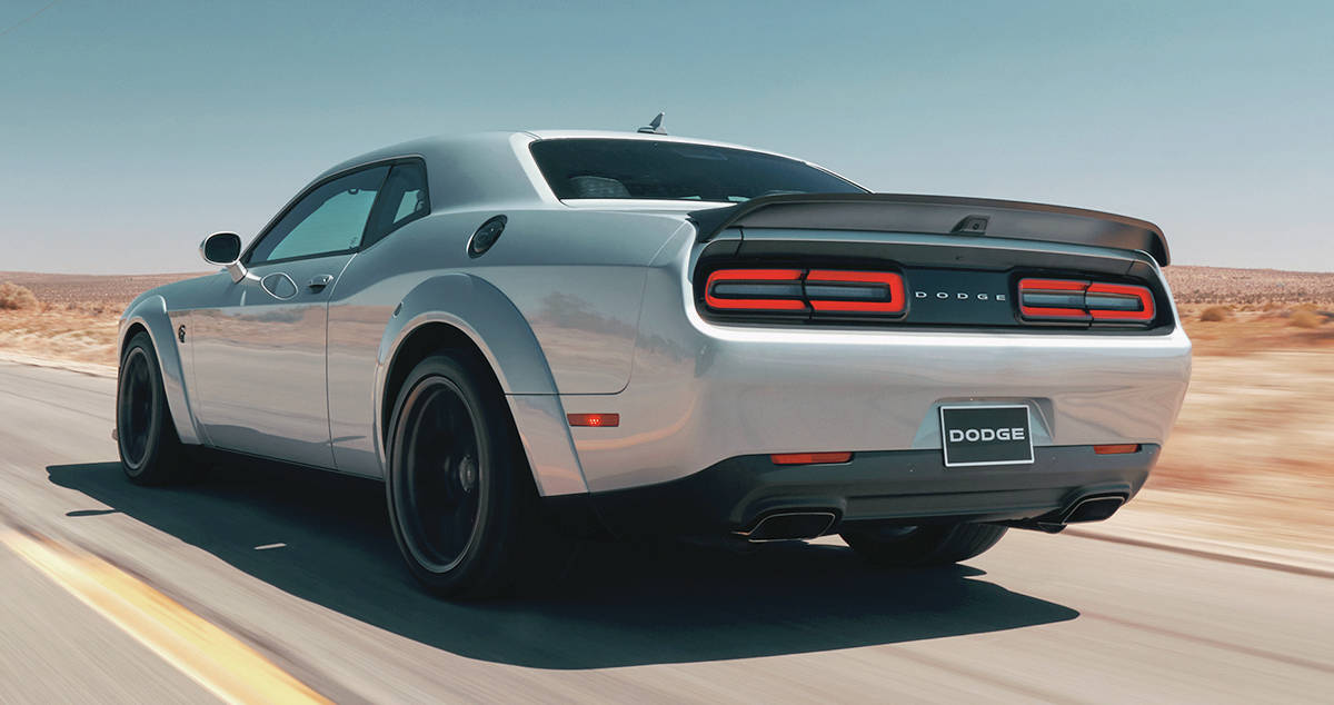 The fender flares of the wide-body Dodge Challenger allow wider tires for better traction. PHOTO: FCA