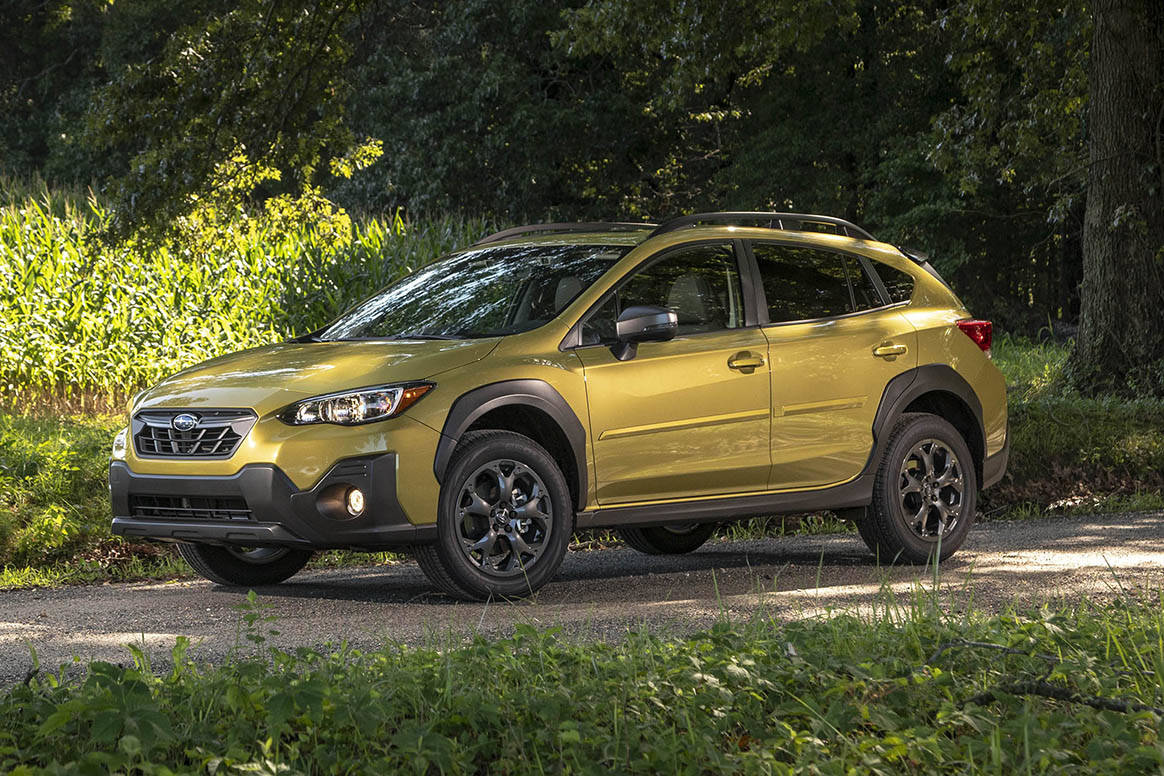 The Subaru Crosstrek boasts a tough-look appearance that’s currently in vogue, with a hiked-up ride height that provides extra ground clearance.