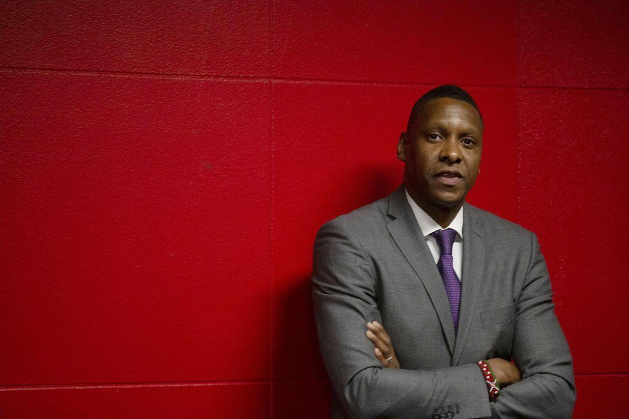 Toronto Raptors President Masai Ujiri is seen in the tunnel area ahead of NBA basketball action against New Orleans Pelicans, in Toronto, Tuesday, Oct. 22, 2019. The Toronto Raptors are the only NBA team forced to play outside of their home market this season, but Ujiri says the club is doing everything it can to help players feel comfortable in Tampa. THE CANADIAN PRESS/Chris Young