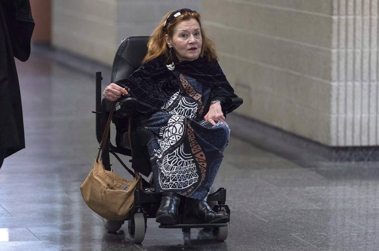 Nicole Gladu, who is incurably ill, arrives at the courthouse in Montreal on Jan. 7, 2019, for the beginning of a trial challenging the provincial and federal laws on medically assisted death on the grounds they are too restrictive. THE CANADIAN PRESS/Paul Chiasson