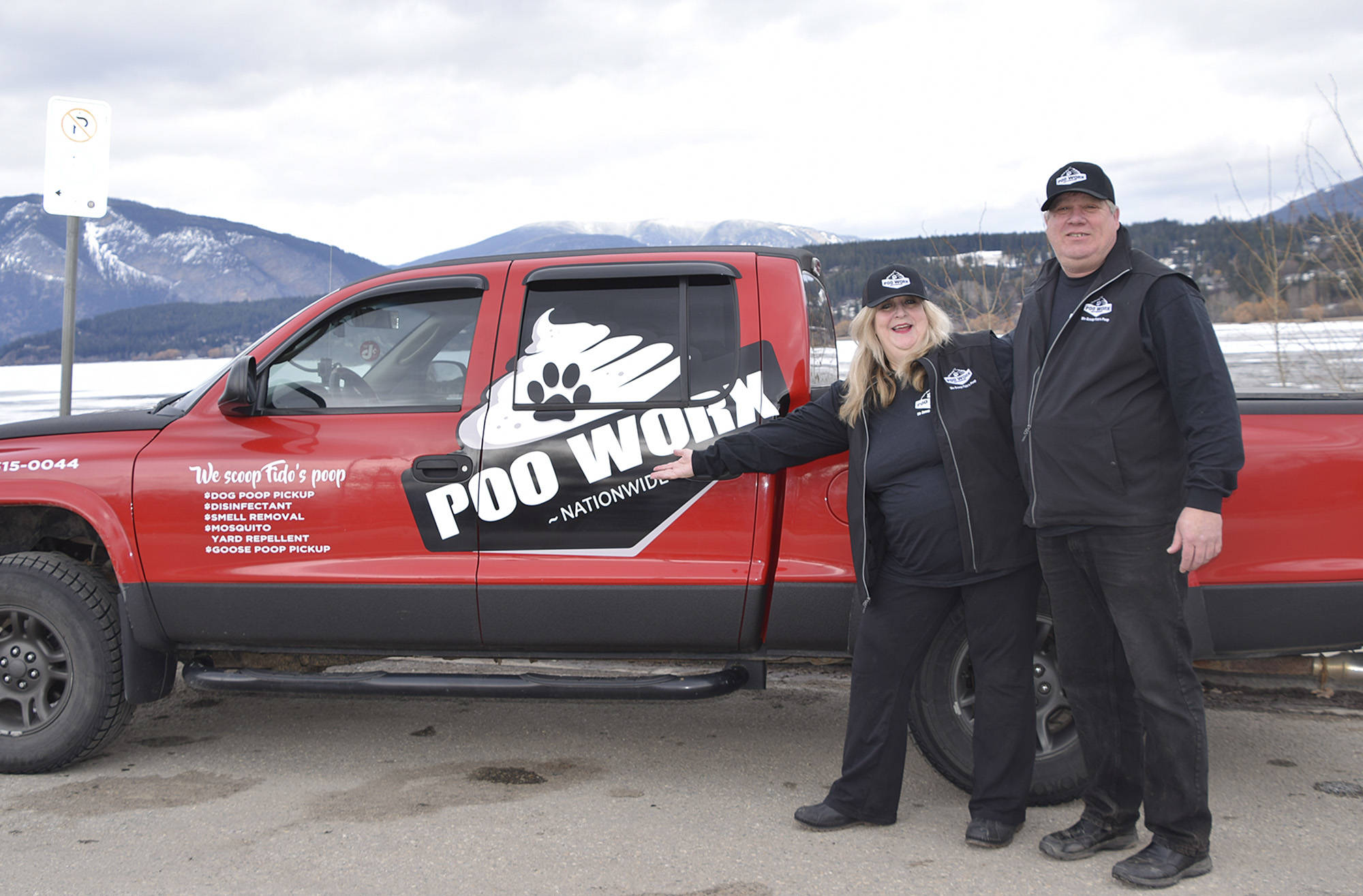 Barbara Bernard and Bob Spracklin have brought Poo Worx to Salmon Arm with help from their mentor from the Poo Worx business in Kelowna. The business provides dog poop pickup and related services. (Martha Wickett - Salmon Arm Observer)