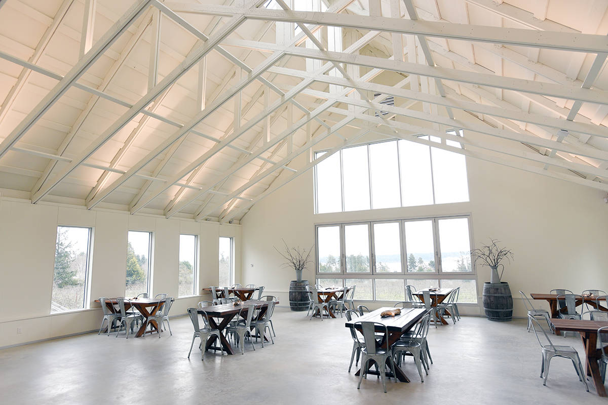 An interior view of the Sea CiderFarm and Ciderhouse's new Pavilion, designed by Cascadia Architects.  Don Denton photo