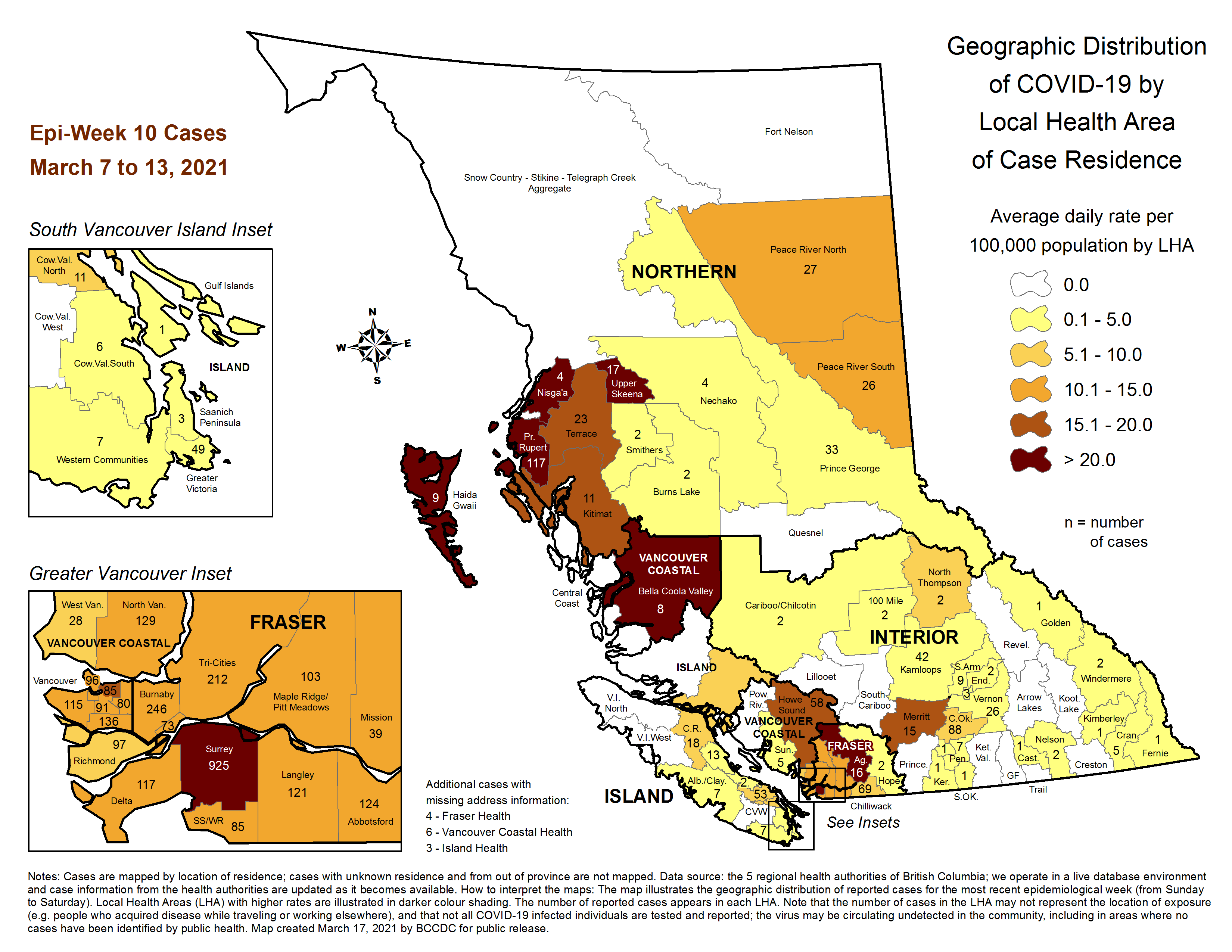 Map from the BC CDC show the geographic breakdown of cases in the province. (BC CDC photo)
