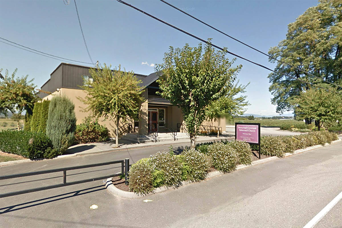 Immanuel Covenant Reformed Church at 35063 Page Rd. in Abbotsford is among three Fraser Valley churches that sought to hold in-person services amid the COVID-19 pandemic while gatherings were banned by public health orders. (Google Maps)