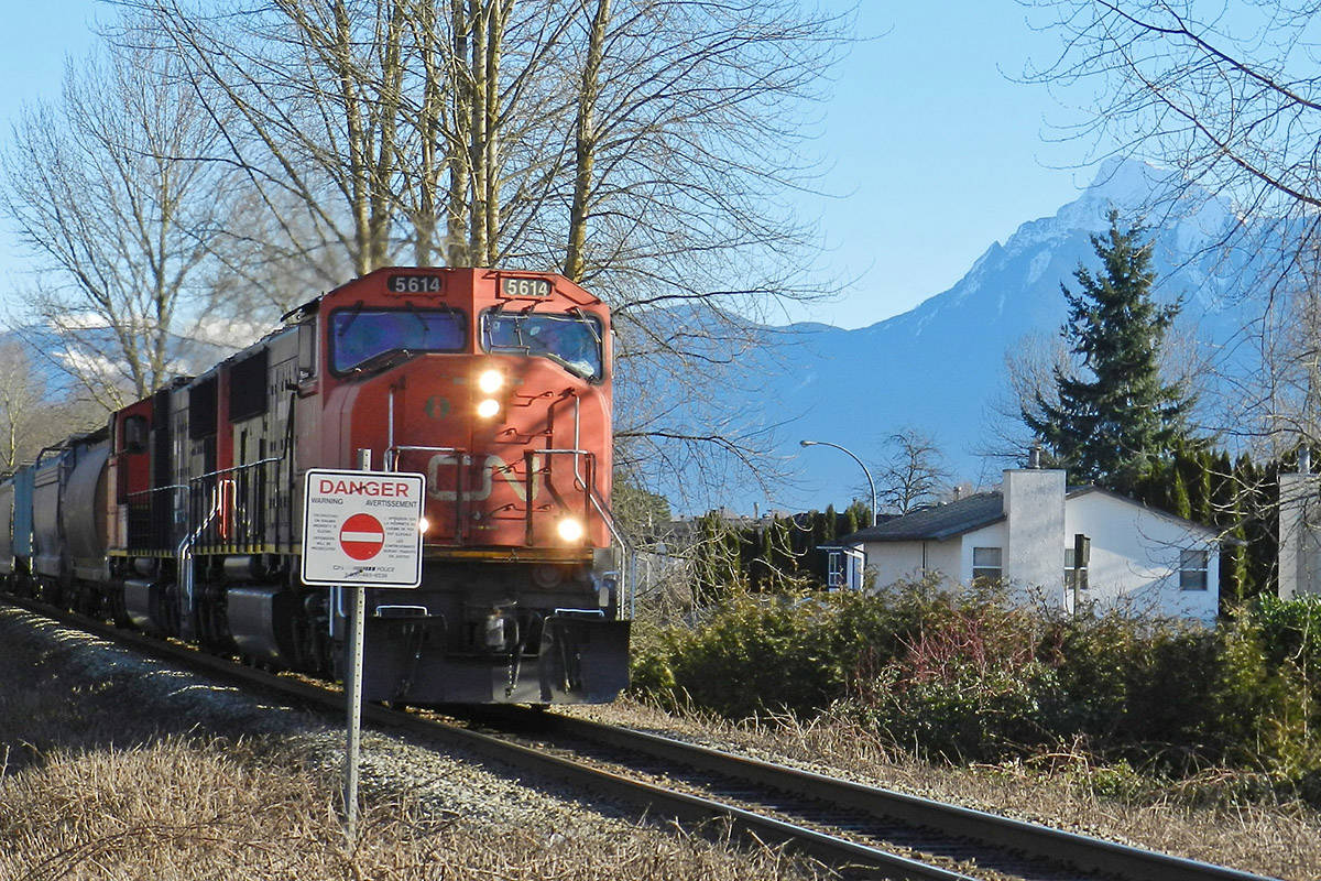 A train zips through Chilliwack on Jan. 23, 2014. CN Police Service is reminding people that trespassing on railway property is illegal. (Chilliwack Progress file)