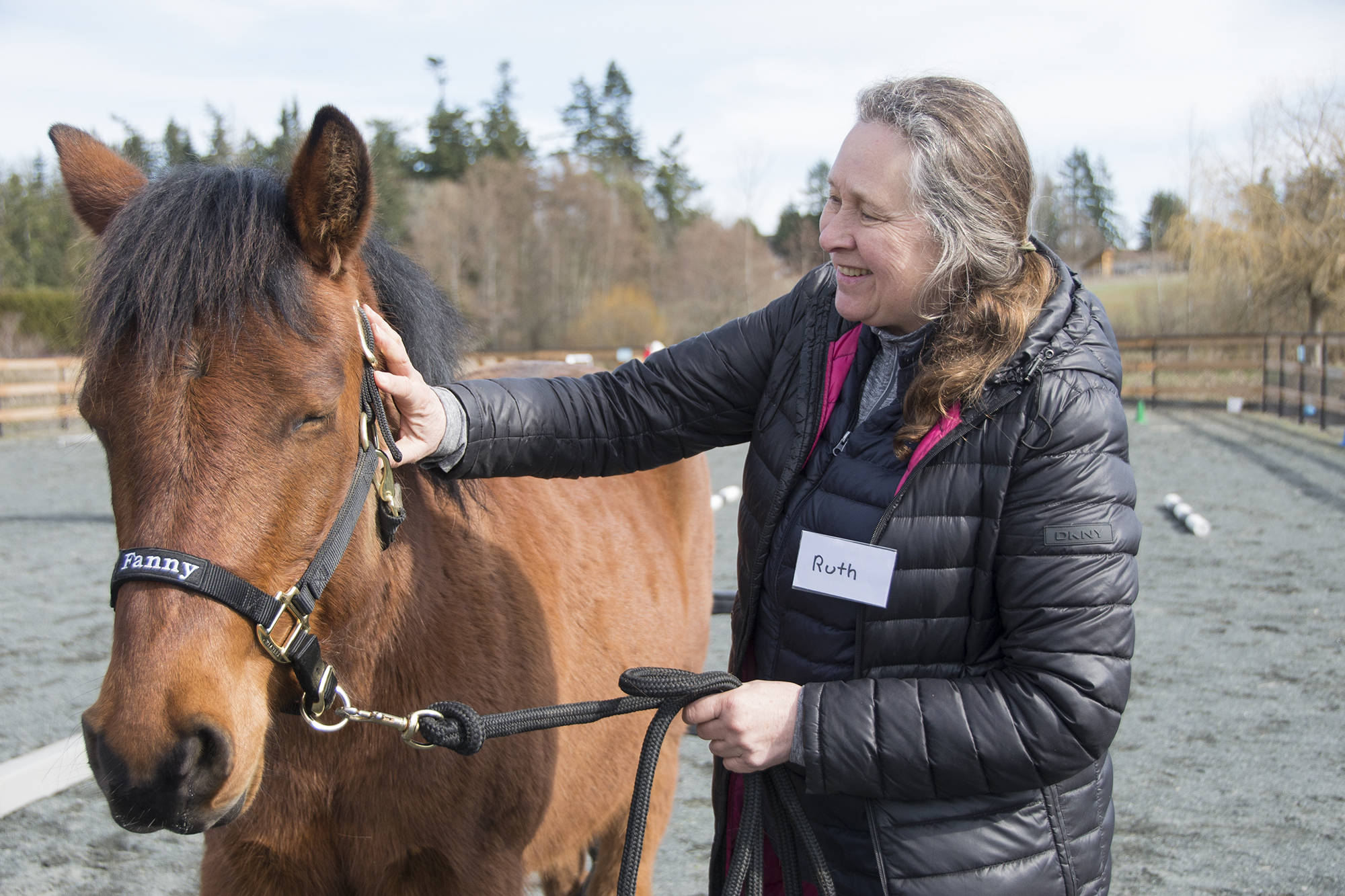 Ruth Bartesko gives some love to Fanny the Shetland pony during an Equine Assisted Learning session at Heart Lake Farm on March 8. Bartesko is one of several participants from the Victoria Brain Injury Society to take part in the new program. (Nina Grossman/News Staff)
Ruth Bartesko gives some love to Fanny the Shetland pony during an Equine Assisted Learning session at Heart Lake Farm March 8. Bartesko is one of several participants from the Victoria Brain Injury Society to take part in the new program. (Nina Grossman/News Staff)