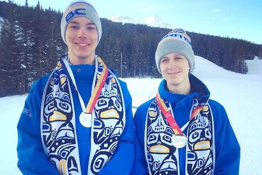 Lumby Para-Alpine skier Logan Leach (right, with guide Caele Kassa of Vernon) is a finalist for the Athlete with a Disability Award that will be presented virtually Thursday, March 25, at the 54th annual Sport BC Athlete of the Year Awards. (Facebook photo)
