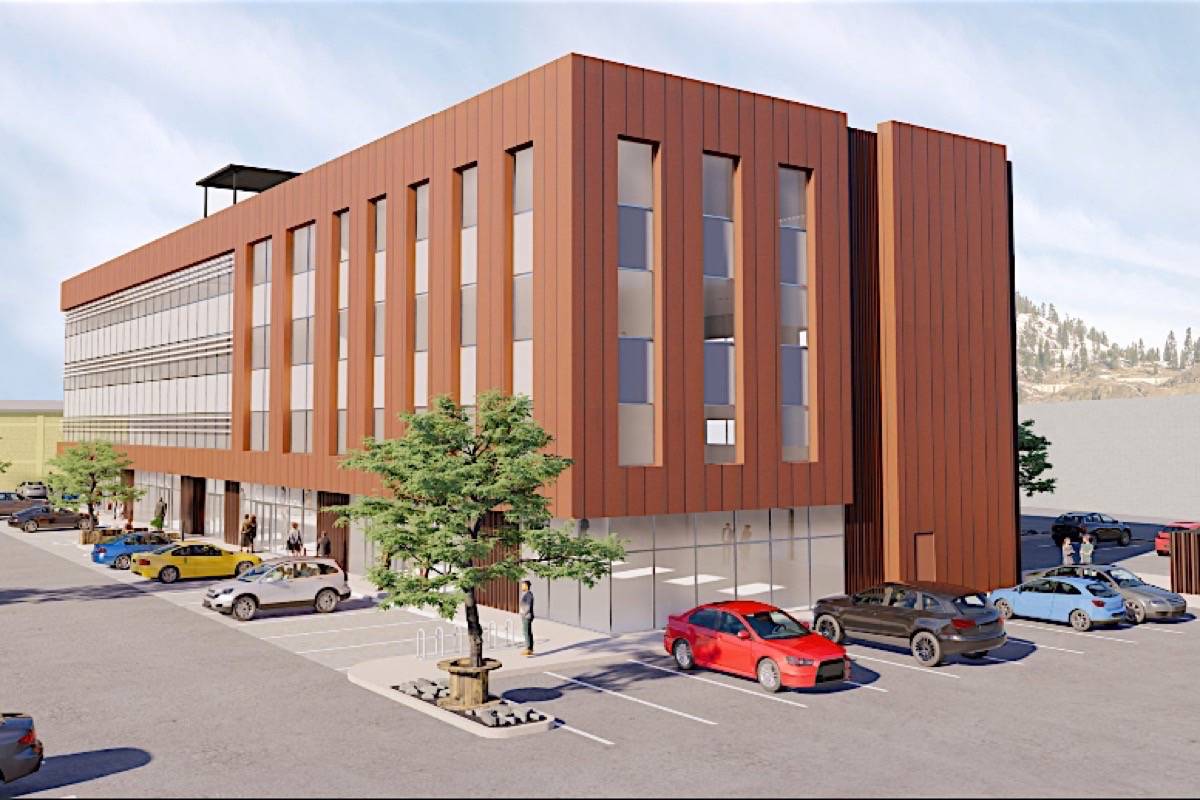 Artist’s rendering of The Exchange, a mass timber commercial-industrial-office project in Kelowna to be completed in late 2023. (Faction Projects Inc.)