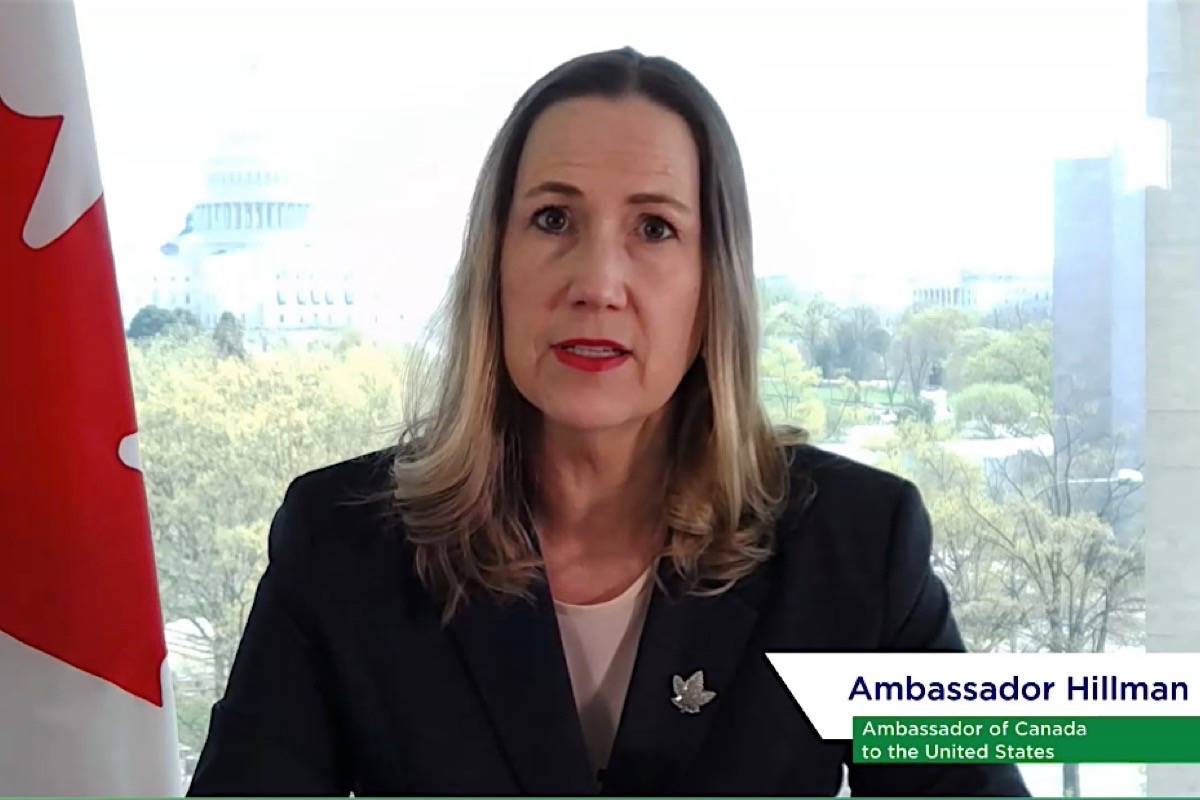 Kirsten Hillman, Canada’s ambassador to the U.S., speaks to B.C. Council of Forest Industries convention from Washington D.C., April 8, 2021. (COFI video)