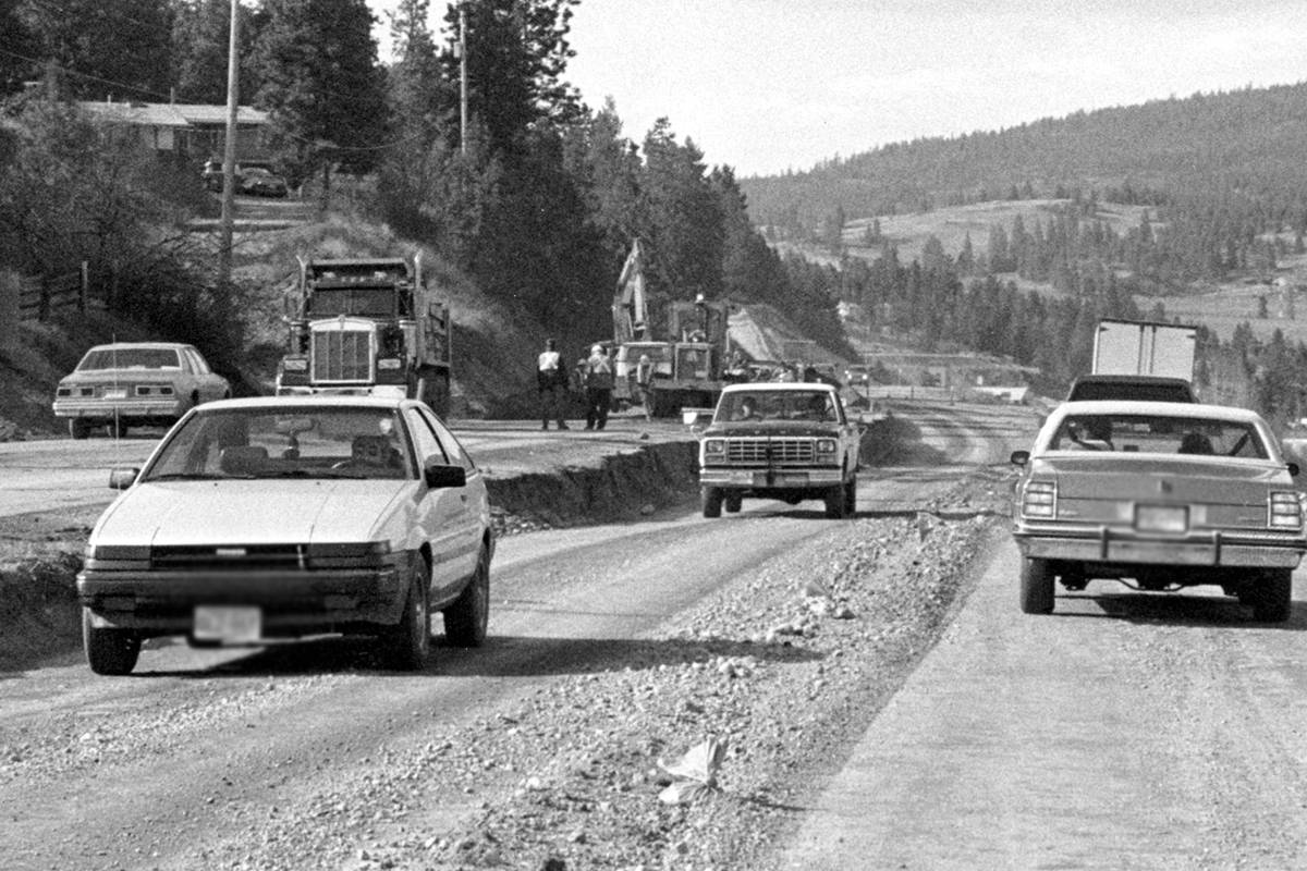 Highway 97 being converted to four lanes in April 1990. This photo taken in Lake Country. (Greater Vernon Museum and Archives Photo #14025)