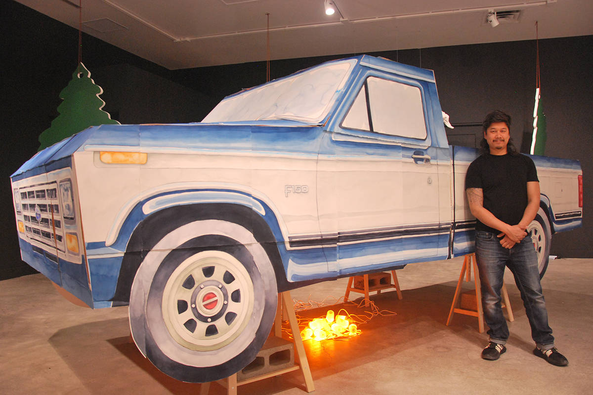Nanaimo-raised artist Brendan Lee Satish Tang built a life-size 1984 Ford F-150 truck out of watercolour paper as part of his Reluctant Offerings exhibition at the Nanaimo Art Gallery. (Josef Jacobson/News Bulletin)