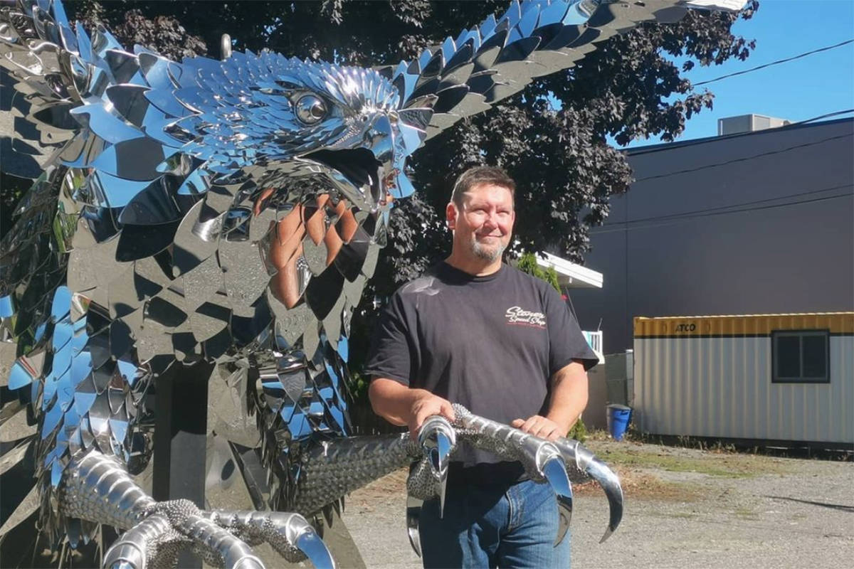 Chilliwack metal sculptor Kevin Stone has been commissioned to construct a larger than life Tyrannosaurus Rex sculpture that will be put on display for all of Penticton to see. (Kevin Stone/Instagram)