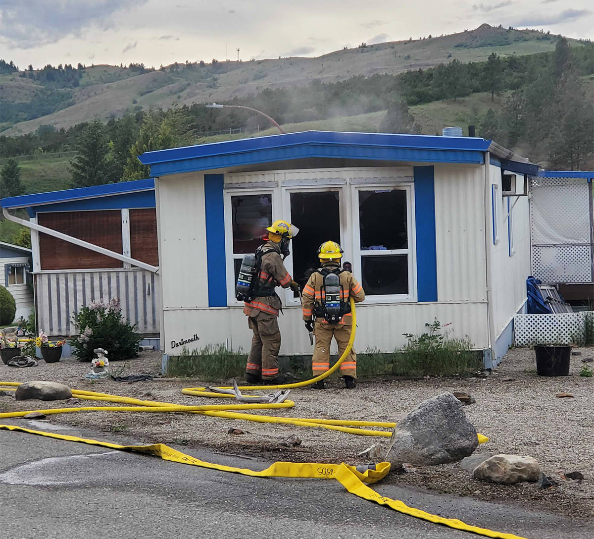 Coldstream firefighters were called to Lakeway Mobile Home Park Wednesday, May 26, 2021, for a fire that caused significant damage to a home. (Roger Knox - Morning Star)