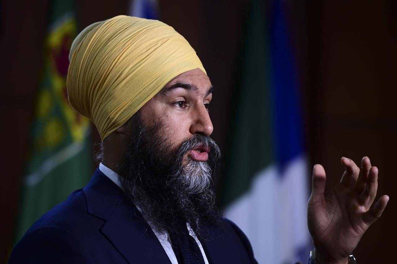 NDP Leader Jagmeet Singh holds a press conference in Ottawa on Monday, June 7, 2021. THE CANADIAN PRESS/Sean Kilpatrick