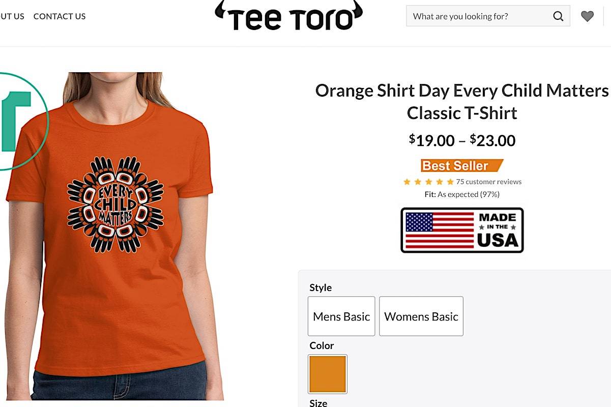 The Better Business Bureau is warning consumers not to fall for an “every child matters” orange shirt scam that is circulating from a Facebook advertisement. (Website/TeeToro)