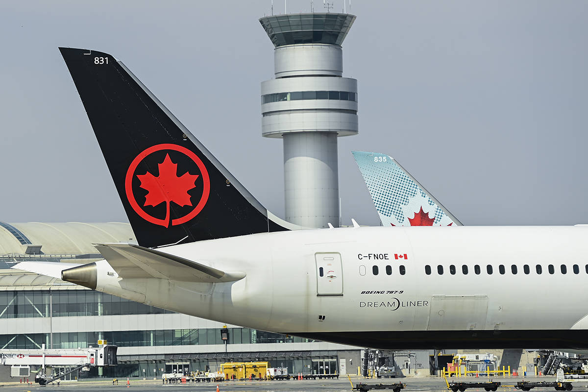 Air Canada planes sit on the tarmac at Pearson International Airport during the COVID-19 pandemic in Toronto on Wednesday, April 28, 2021. THE CANADIAN PRESS/Nathan Denette