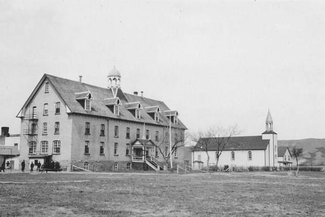 A 1956 photograph of the parish church in Marieval, Sask., is shown in this handout image provided by Société historique de Saint-Boniface. THE CANADIAN PRESS/HO-Société historique de Saint-Boniface *MANDATORY CREDIT*
