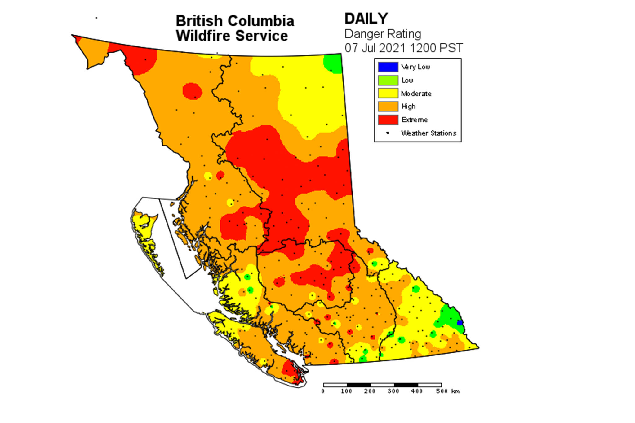 Fire danger rating throughout the province is high, including the hot and dry Okanagan-Shuswap region. (B.C. Wildfire Service)