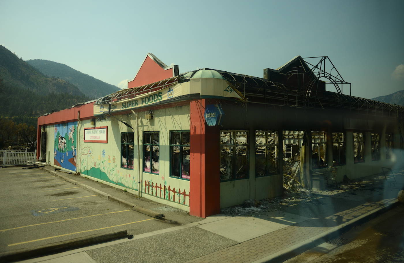 The Lytton Super Foods grocery store in Lytton, B.C. on Friday, July 9, 2021, nine days after a wildfire ripped through the village on June 30, 2021. (Jenna Hauck/ Black Press Media)