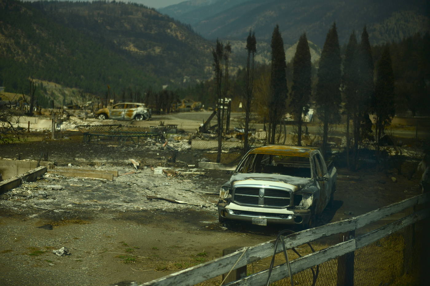 A view of Lytton, B.C. on Friday, July 9, 2021, nine days after a wildfire ripped through the village on June 30, 2021. (Jenna Hauck/ Black Press Media)
