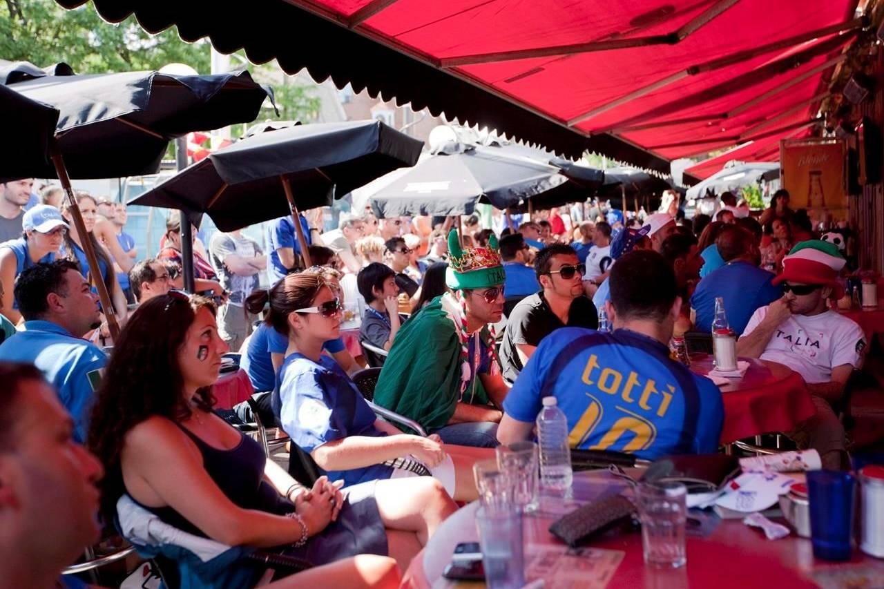Italy soccer fans watch their team lose 4-0 to Spain in the UEFA Euro 2012 soccer championship final, at Cafe Diplomatico in Toronto, Sunday, July 1, 2012. Owners of Italian restaurants and English pubs said they expect their patios to fill up for the final match of this year’s Euro cup between Italy and England, at least to the capacity allowed under remaining rules meant to curb the spread of COVID-19. THE CANADIAN PRESS/Michelle Siu