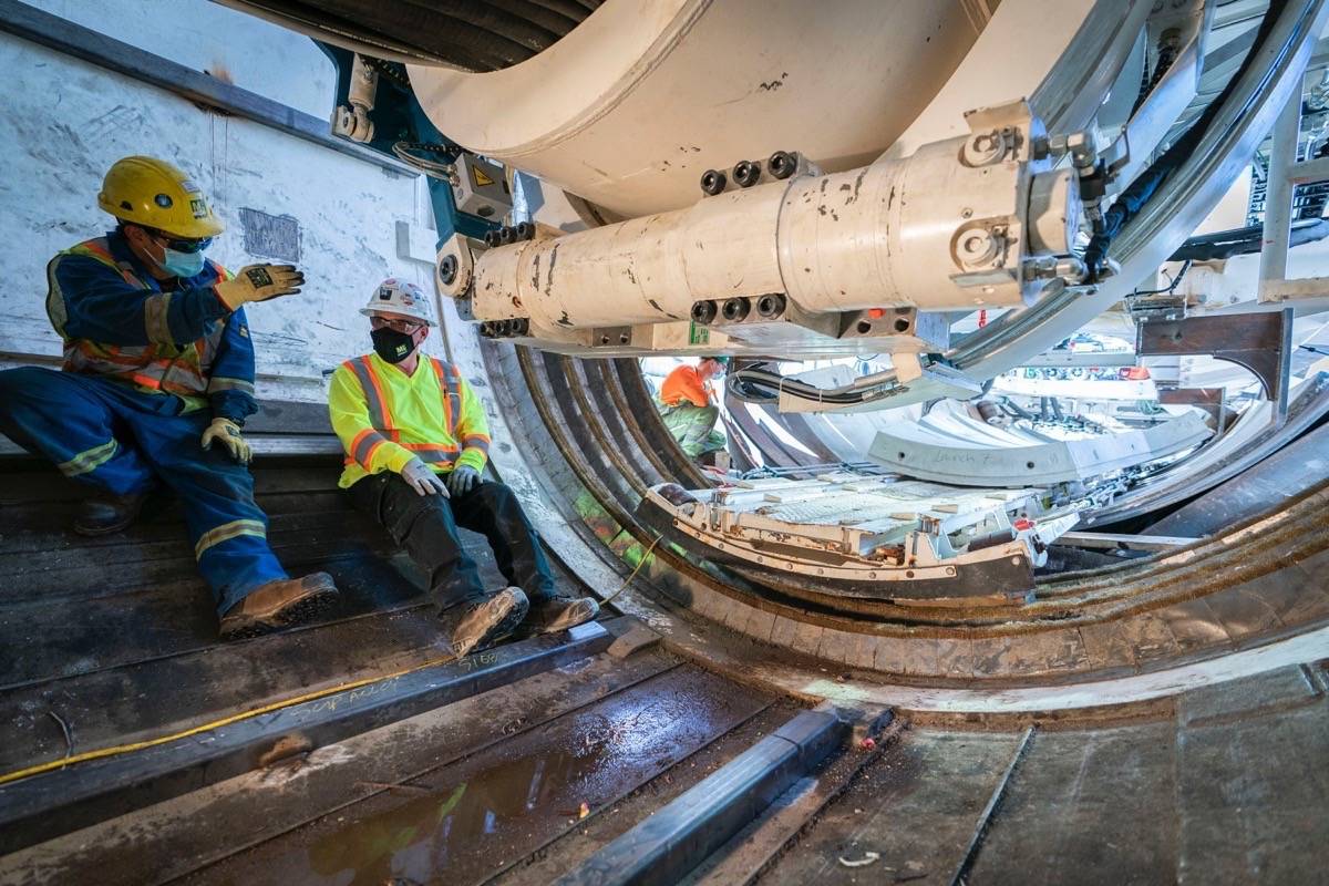 Tunnel boring machine works on the largest of Trans Mountain trenchless crossings, 2.6 km under Burnaby Mountain, May 2021. (Trans Mountain)